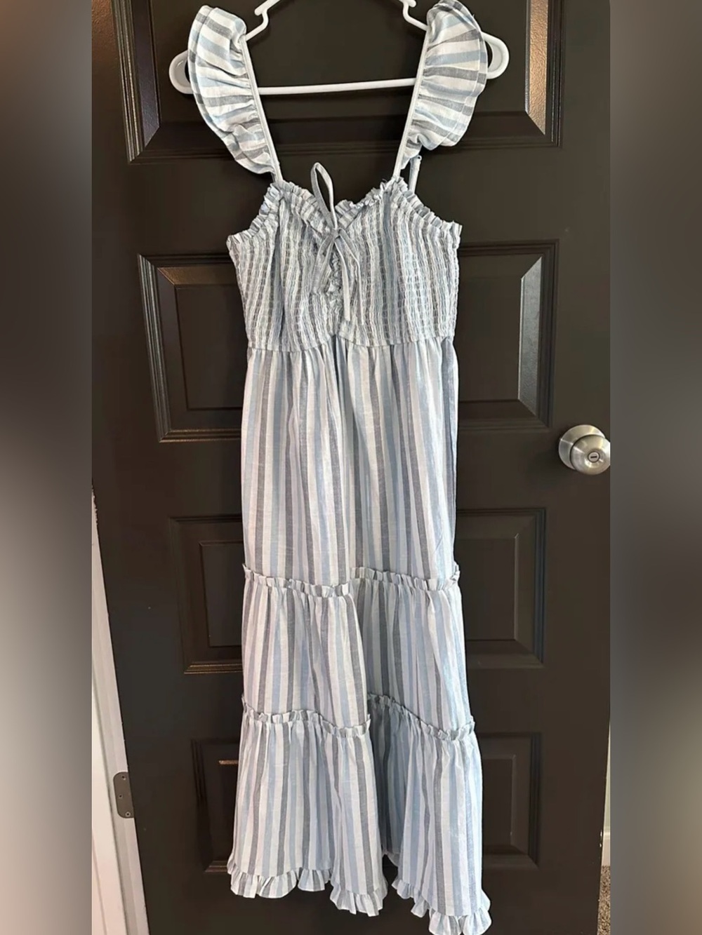 Planet Gold Light Blue & White Striped Maxi Dress